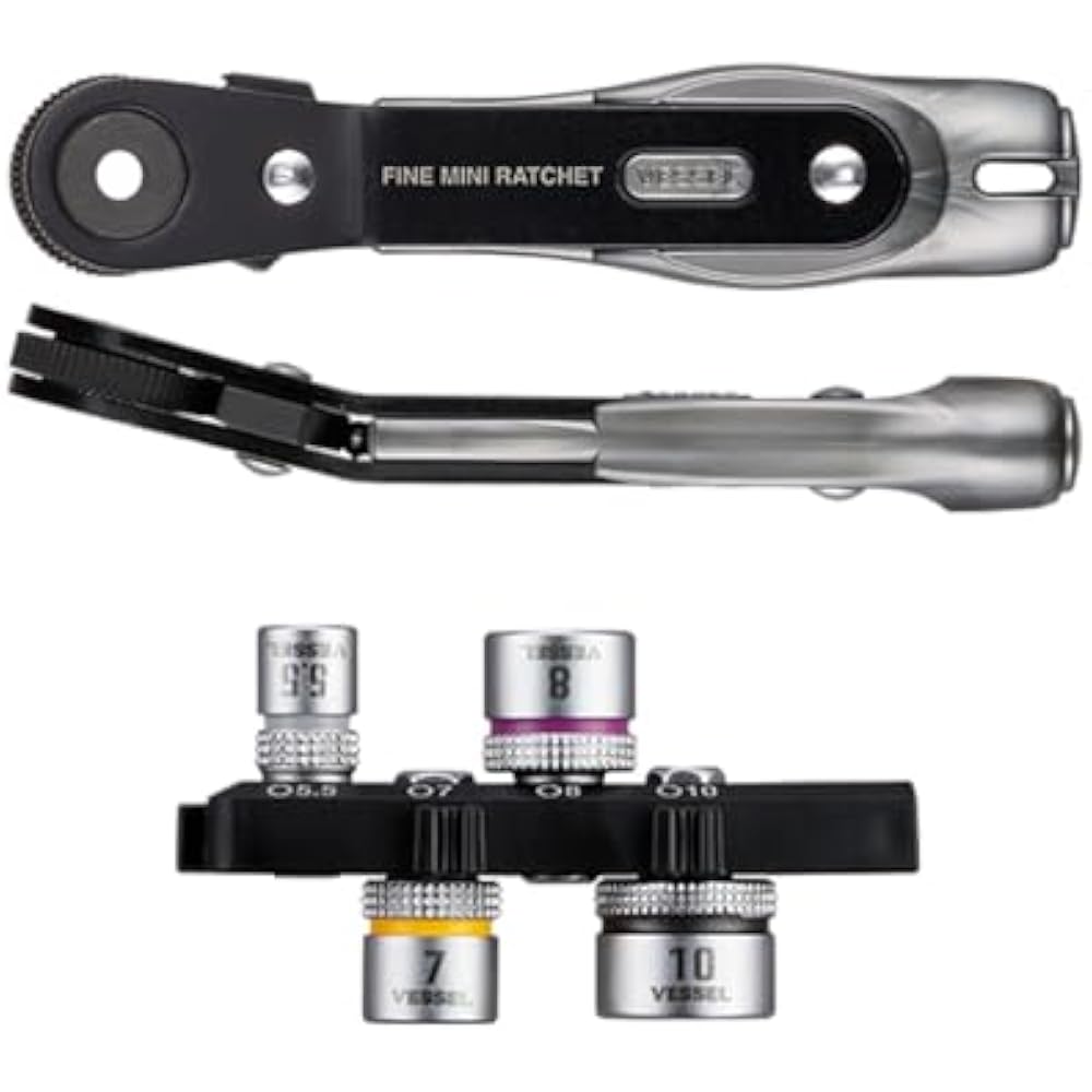 VESSEL (VESSEL) Ultra Thin Fine Mini Ratchet Driver Bend Type with 4 Sockets TD-26B