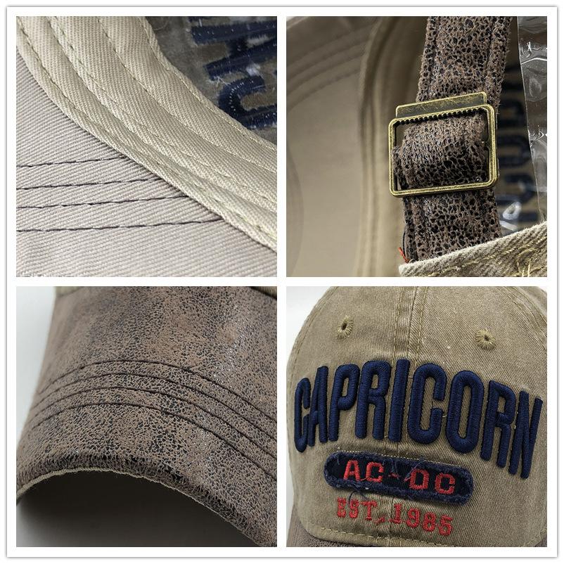 Spring and Summer New PU Splicing Old Pure Cotton Washed Baseball Hat D Letter Three-dimensional Embroidery Visor Hat Fishing Hat