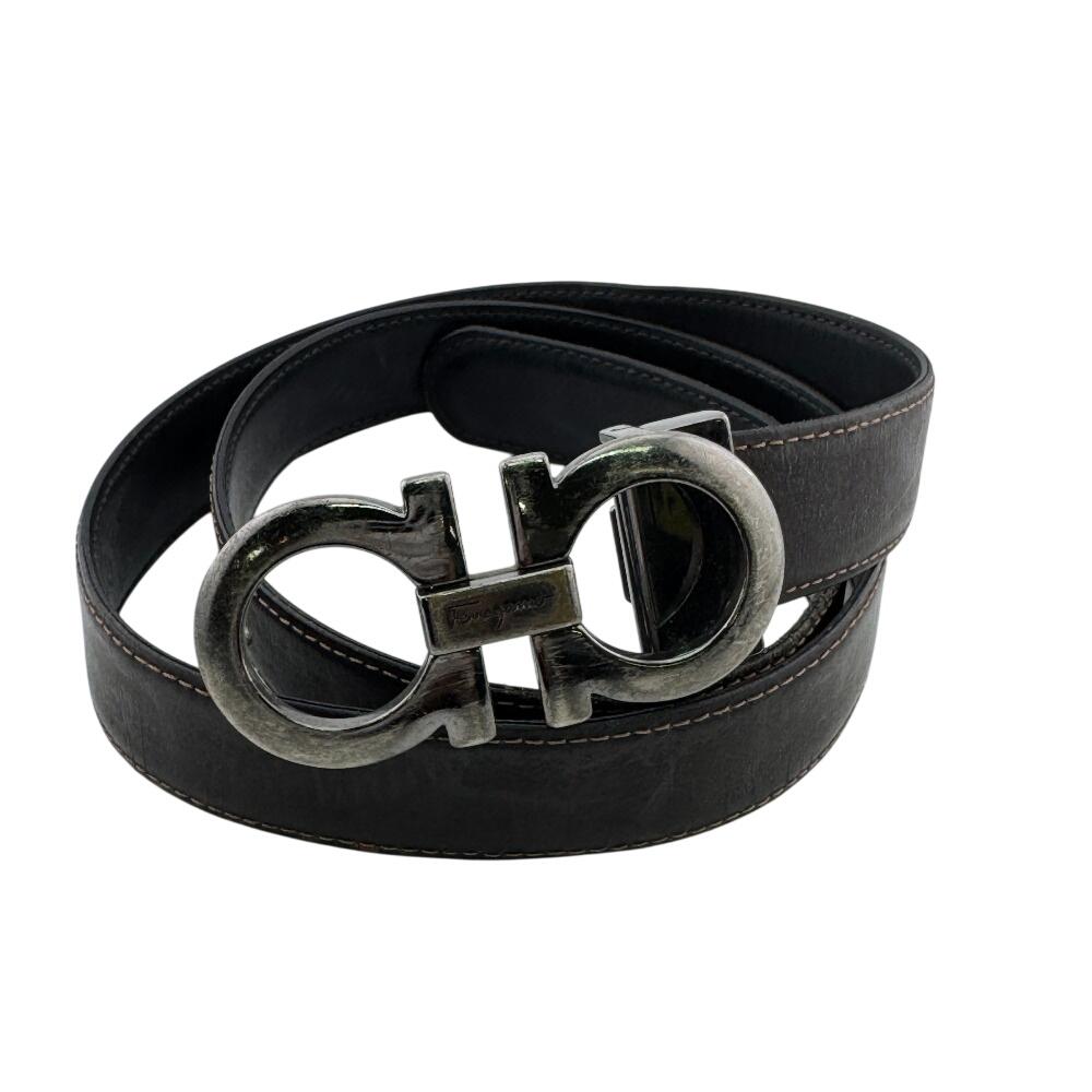 Salvatore Ferragamo leather Double Gancini Belt belt Brown leather Used