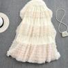 Summer High Waist Thin Multi-Layer Wooden Ear Side Puffy Cake Dress Elastic Waist Medium And Long Mesh A-Shaped Dress Female
