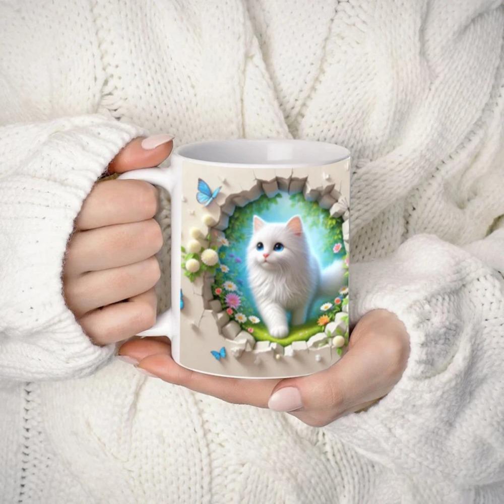 3D Effect Cat Coffee Mug Wrap, 11oz Sublimation Ceramic Tea Cup,Beer Mugs,Milk Cups Surprised Gift For KIDS
