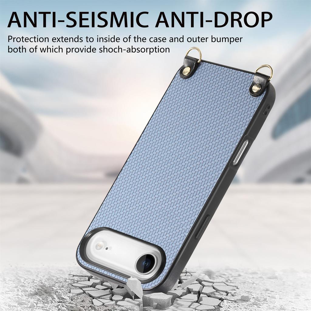 For iPhone Air Case Carbon Fiber Texture PU+PC+TPU Anti Drop Phone Cover with Crossbody Lanyard