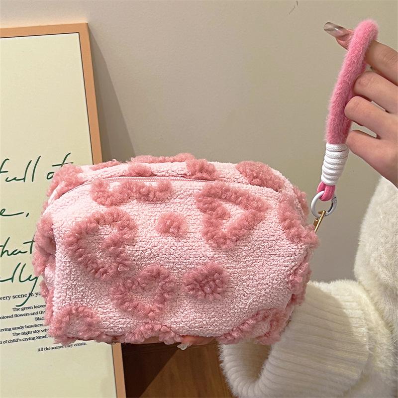 Sweet Girly Plush Large-Capacity Cosmetic and Toiletry Travel Bag