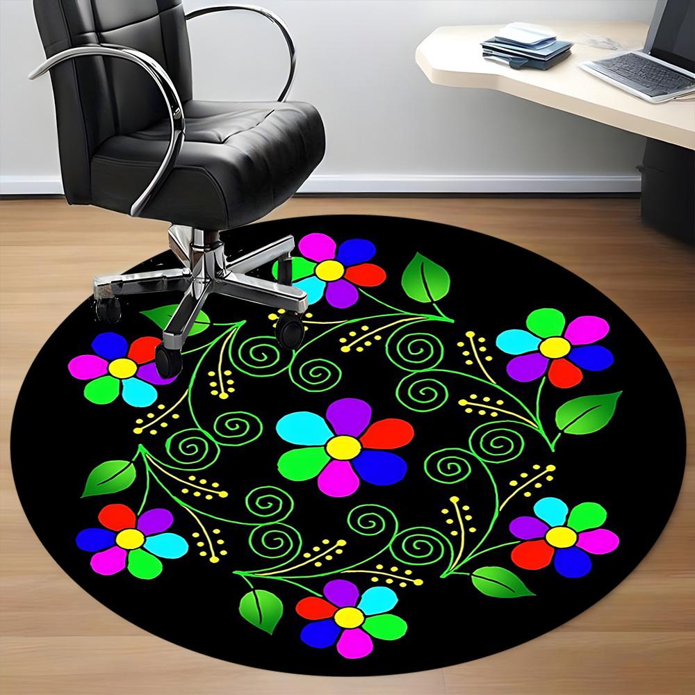 1pc Floral Mandala Design Chair Carpet for Office, Round Polyester Mat, Indoor Decor for Office, Easycare Fabric, Washable Non-slip Area Carpet