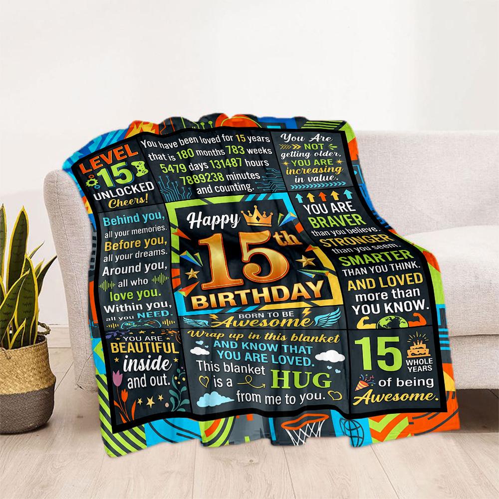15th Birthday Celebration Flannel Blanket-Soft and Suitable for Sofas,Beds,Offices,Travel,All Seasons,Great Gift for Holidays and Birthdays.