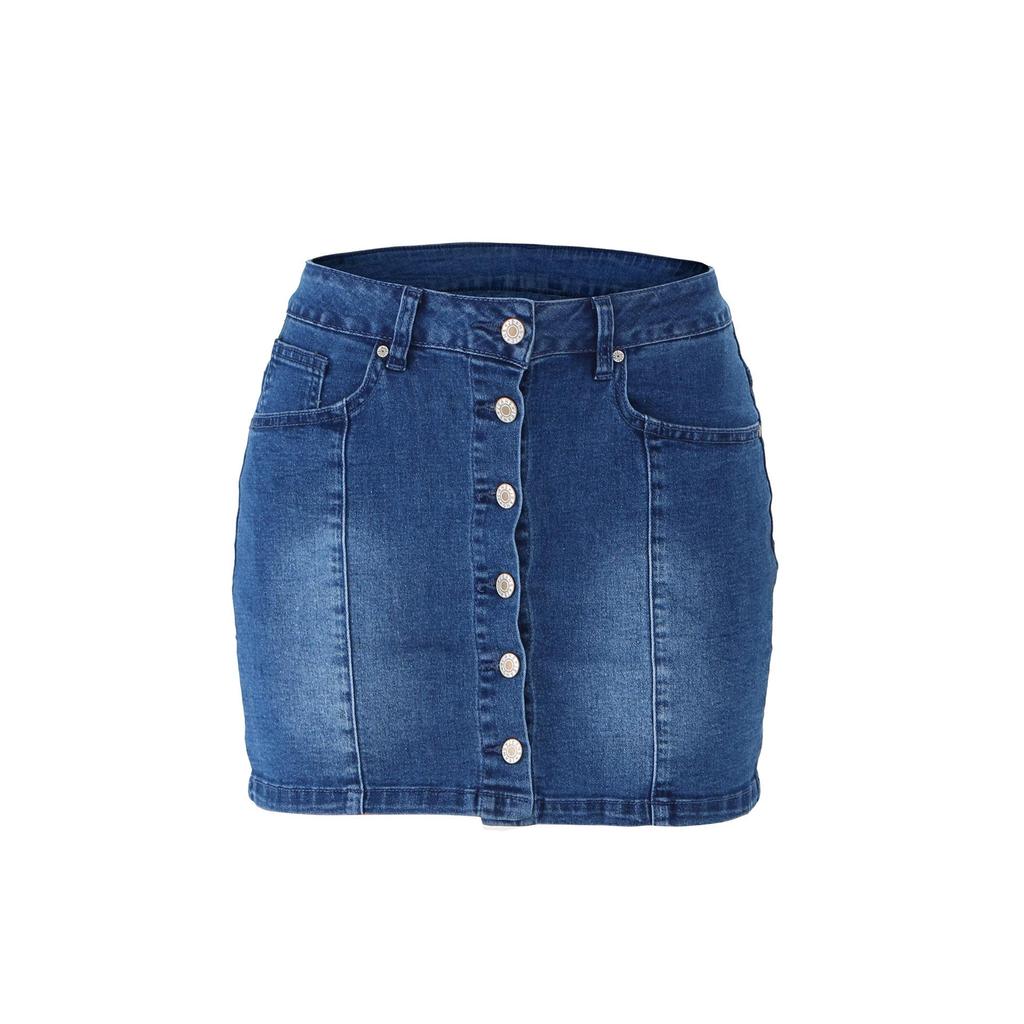 French New Style European & American Slit Button-Down Denim Casual Bodycon Summer Skirt for Women