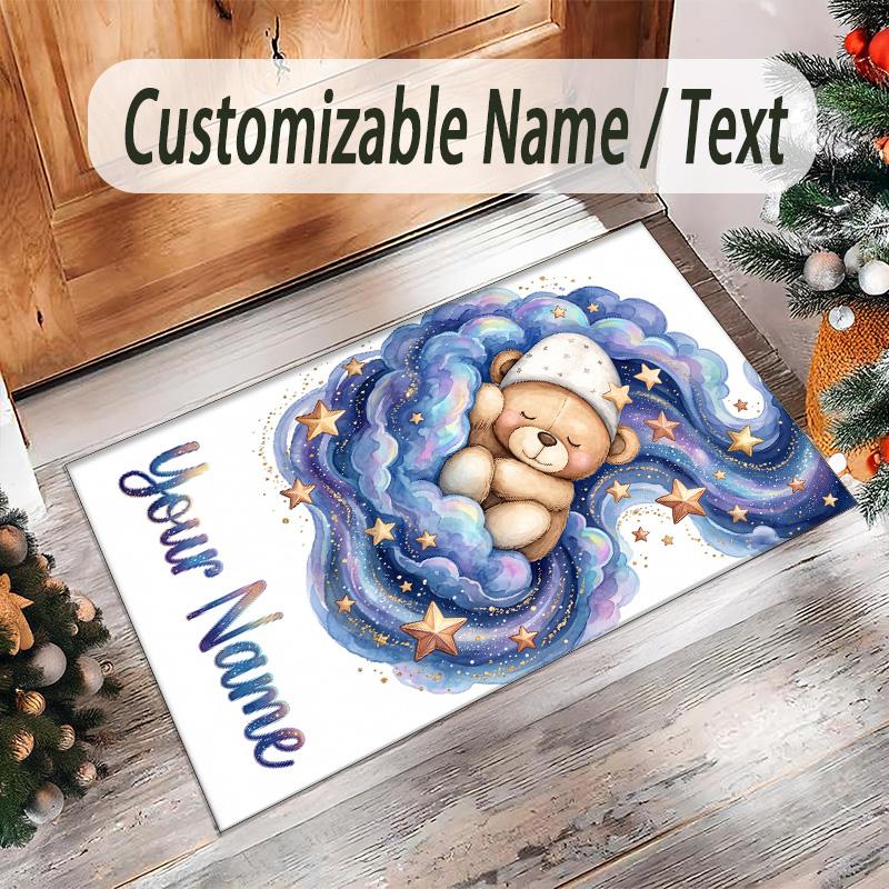 Tappeto in Velluto di Cristallo a Tema Orsacchiotto Tappetino Morbido Personalizzato con Nome Testo Decorazione per la Casa