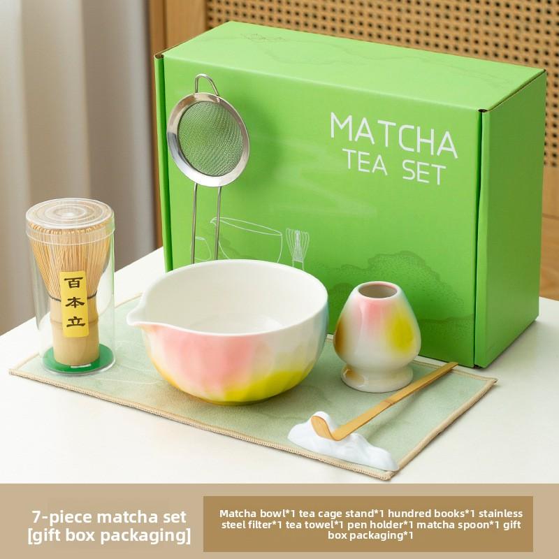 5/7piece Set Ceramic Gradual Change Color Tea Stand Matcha Bowl Set To Order Tea Japanese Style Complete Set of Tea Tools