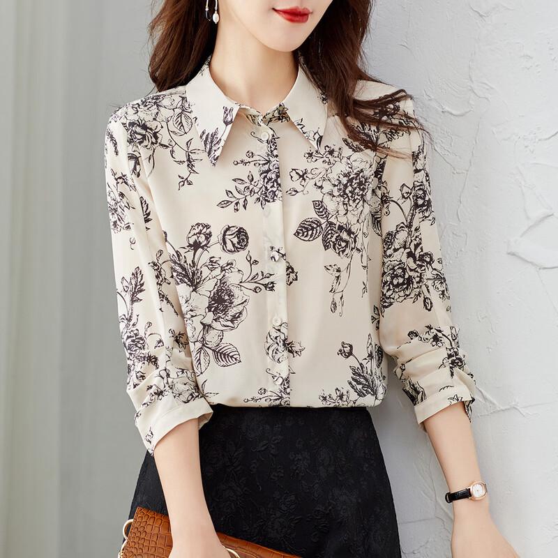 Srcr Women s New Chinese Style Printed Silk Shirt M