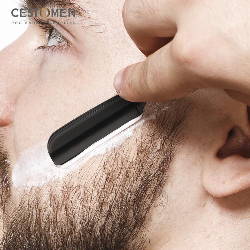 CESTOMEN Professional Folding Men Shaving Straight Razor Black Wooden Handle Straight Razor Holder Beard Shaving Tools