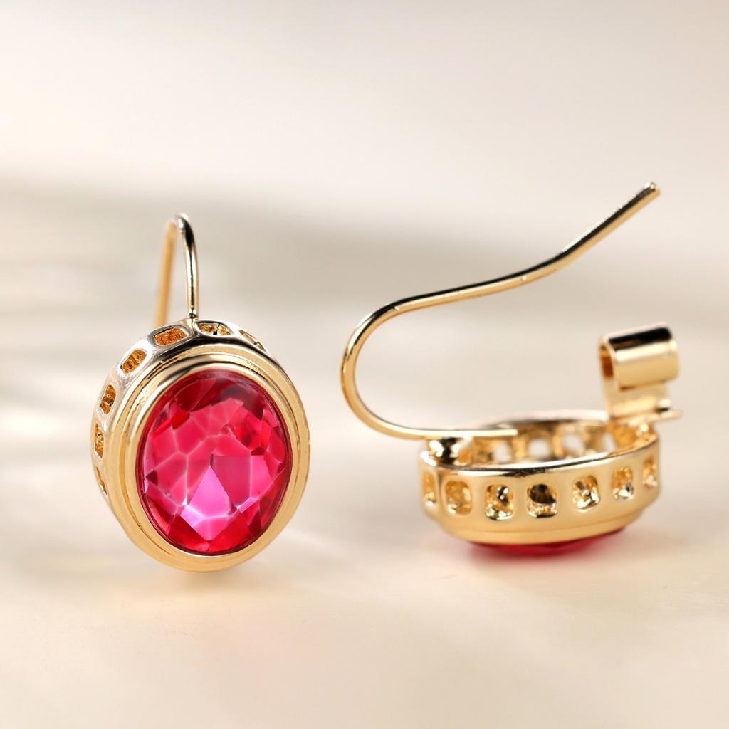 Color Gold Ruby Crystal Zircon Earrings Simple Jewelry Earrings for Women
