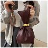 New Pleated Vintage Faux Leather Bucket Bag for Women Small Single Shoulder Wristlet Clutch