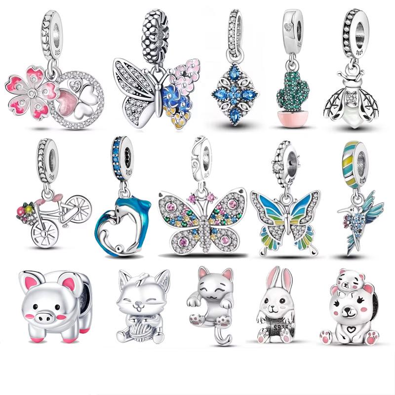 Blue Butterfly Animal Charm Bead Components Compatible With Authentic Original Bracelet High Quality Fine Jewelry Necklace Copper Metal Bead