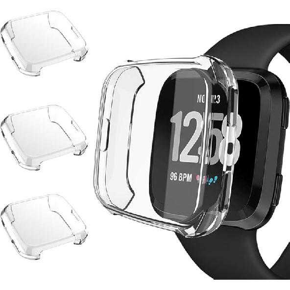 3 упаковки Защитная пленка Совместимая с чехлом Fitbit Versa, Ультратонкий мягкий чехол-полное покрытие для Fitbit Versa, Черный, Серебристый, Синий Versa: Clear, Clear, Clea