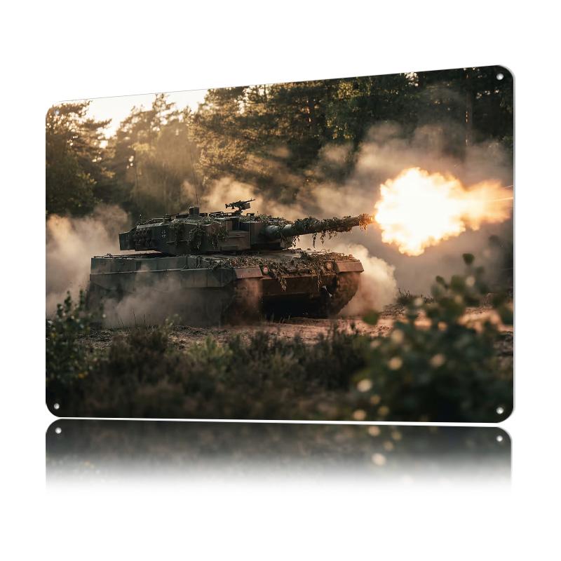 Leopard Tank Firing Metal Poster Customized Wall Art Retro Vintage Tinplate Signs for Luxury Decoration Gaming Wand Deko House
