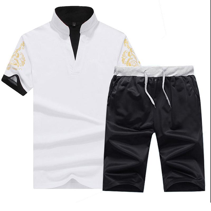 

Мужская спортивная одежда Летняя повседневная спортивная одежда с воротником-стойкой Молодежная с короткими рукавами M белый