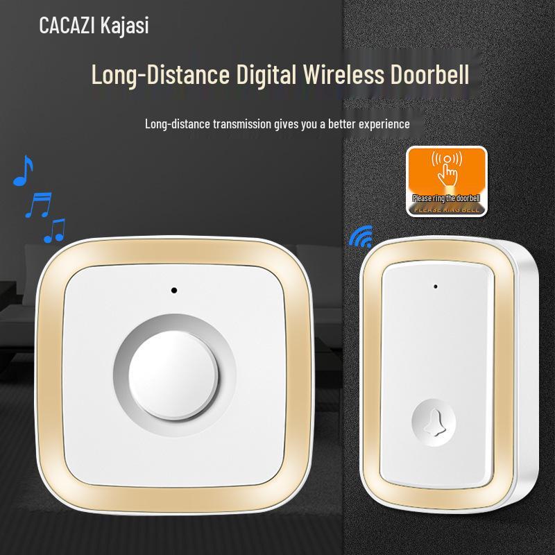 Smart Long-Range Wireless Doorbell Receiver - Battery-Free Remote Control System Black Gold