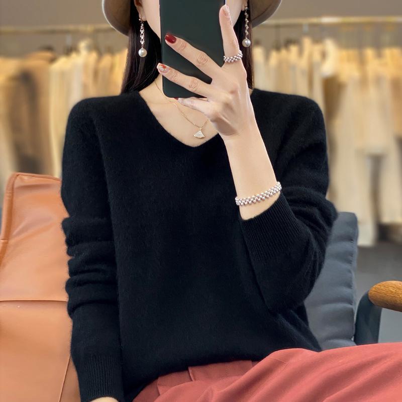 Pull Cachemire Pull Femme Tricots Col V Manches Longues Automne Hiver Mode Vêtements Basiques Hauts
