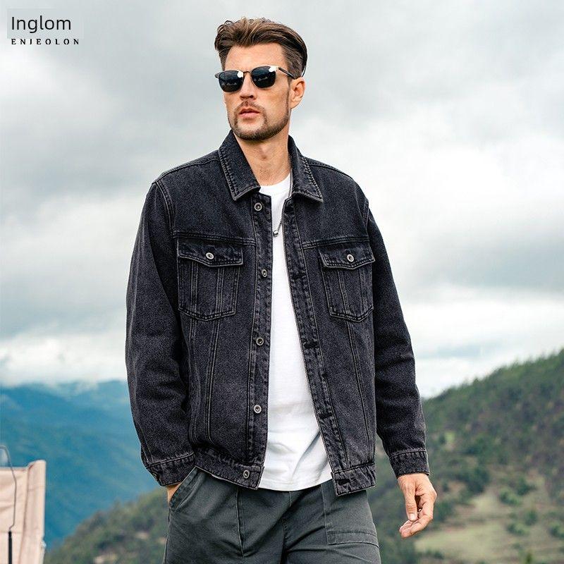 

Yingjuelun Retro Workwear Washed Multi-Pocket Denim Jacket Men s Autumn and Winter Trendy Loose American-Style Denim Jacket D Black Gray L