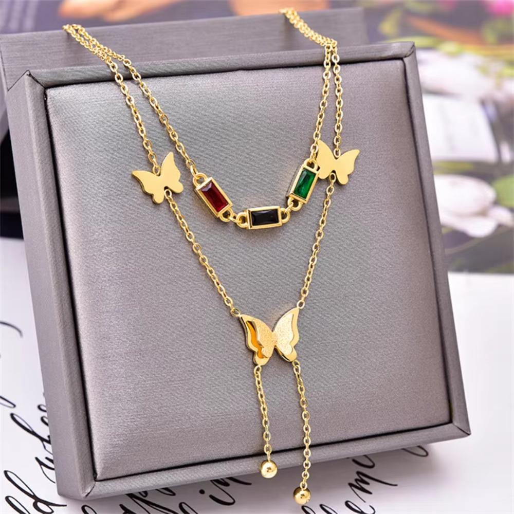 Titanium Steel Women Choker Multi-layered Punk Neck Chain Fashion Pearl Heart Necklace  Summer