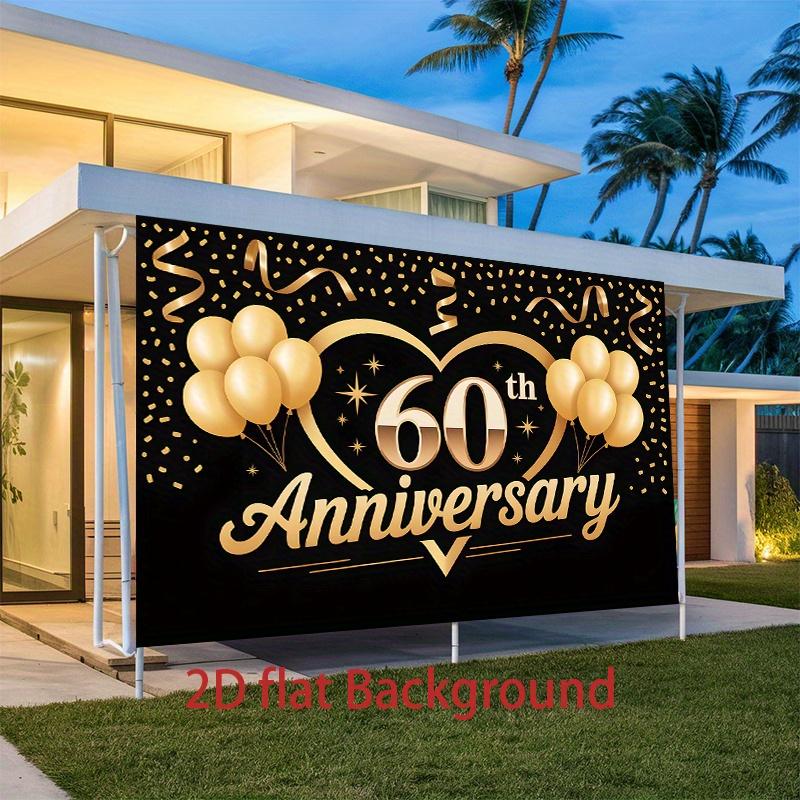2D banner 1 piece luxurious black gold Anniversary - Elegant 60th birthday party decoration wedding event decoration