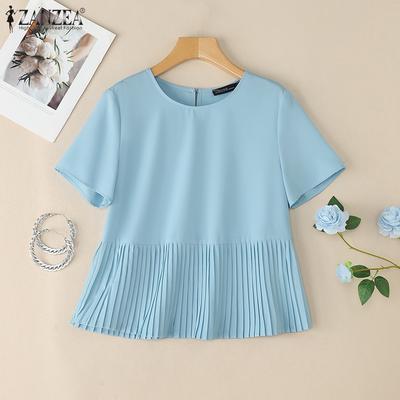 Women Casual Round Neck Loose Short Sleeve Blouse