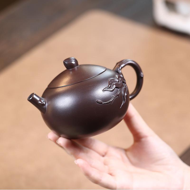270ml Boutique Yixing Purple Clay Teapots Handmade longevity peach Pot Raw Ore Purple Mud Kettle with Strainer Zisha Tea Set