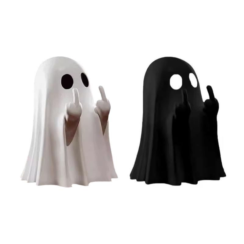 Cute Middle Finger Ghost Statue Mini Halloween Decorations For Home Centerpiece Coffee Table Ornament Adorable Horror Figure