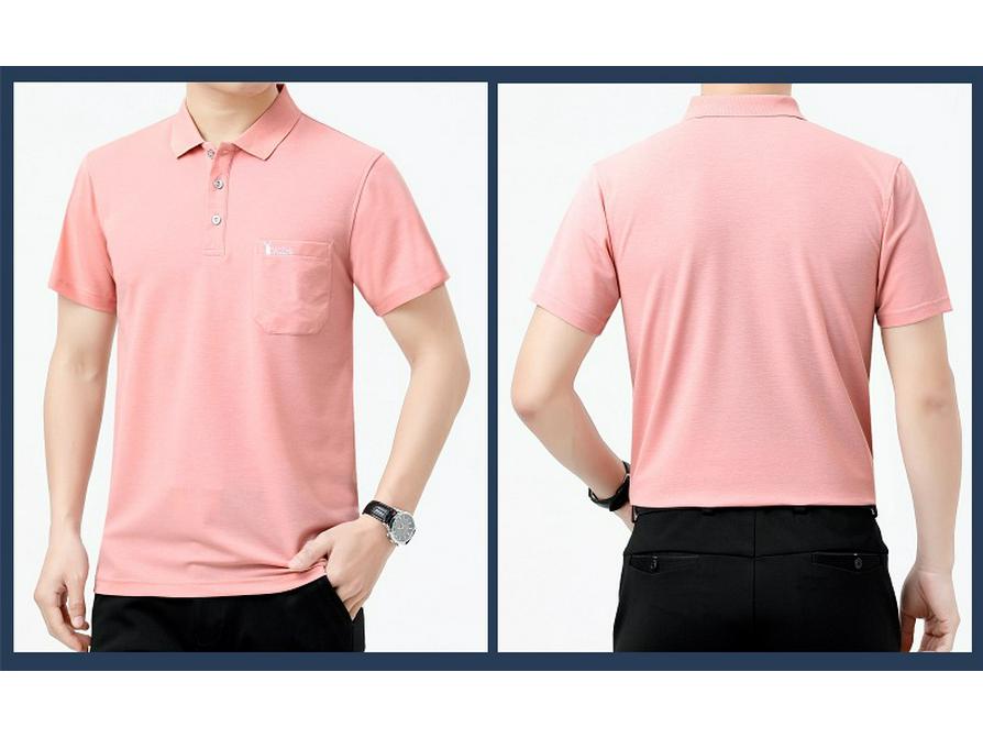 Tricou bărbătesc din mătase glacială cu rever și buzunare reale pentru persoane de vârstă mijlocie și vârstnici - cămașă de vară cu mânecă scurtă