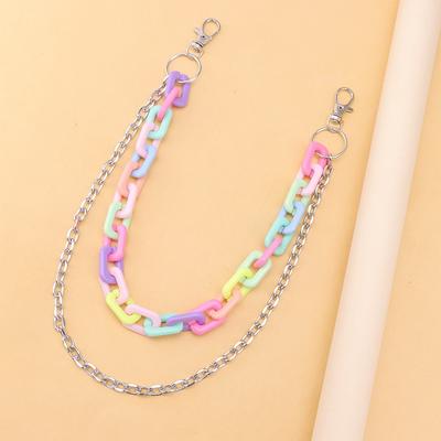 Lange doppelreihige Herz-Hüftkette Acryl Harajuku Stern-Gürtelkette Regenbogen Y2K Kreuz-Hosenkette Jeans-Dekoration