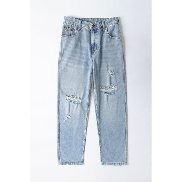 

Весна и Лето Новинка Рваная Медь Свободный Прямой Деним Классический Универсальный Стиль Деним Сити 40 синий