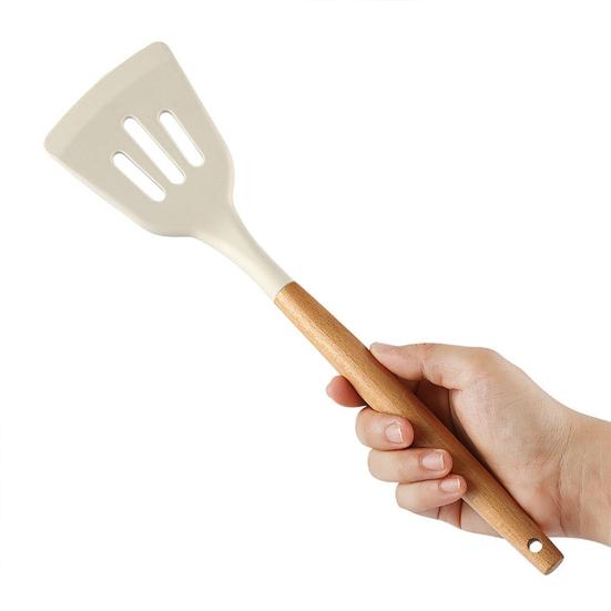 Silikonköksredskapsset med trähandtag Värmebeständig stekspade & slev