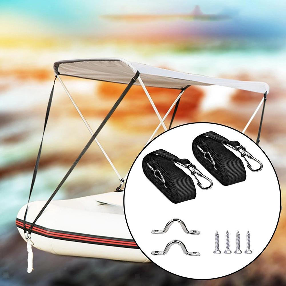 2X Weatherproof Boat Top Awning Straps Marine Webbing Strap Adjustable With Loop Stainless Steel Snap Hooks For Canopy Canoe
