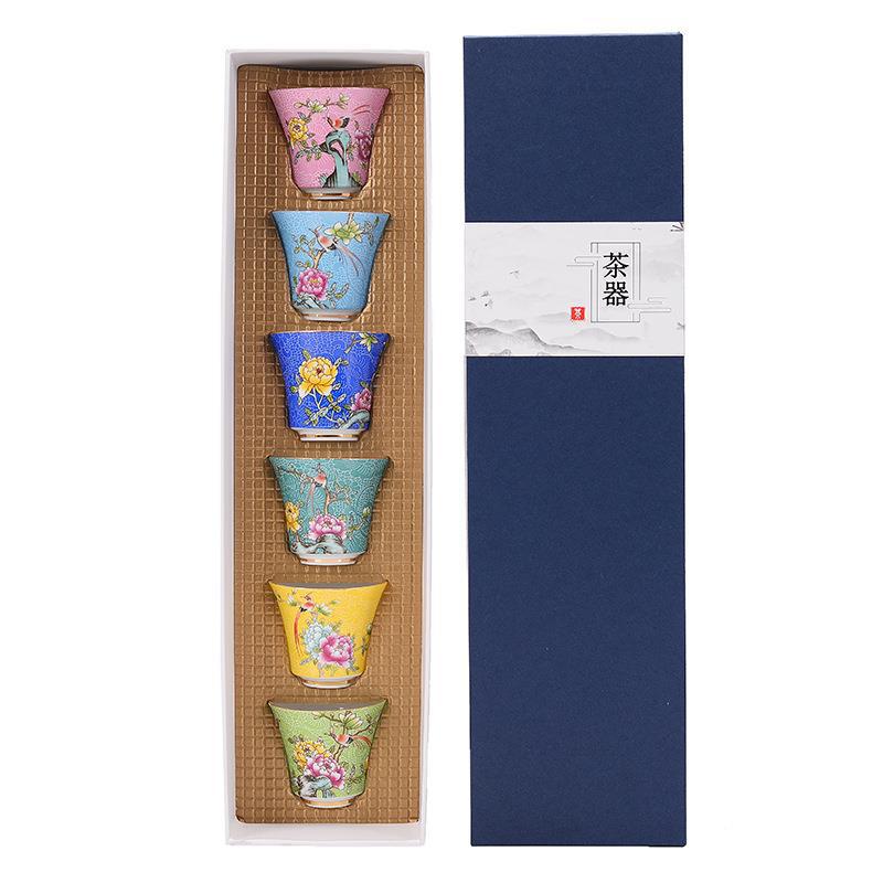 Personalized Carved Flower Teacup Pastel Douli Cup Hand-painted Ceramic Tea Cup Kung Fu Tea Set Tasting Cup Master Single Cup