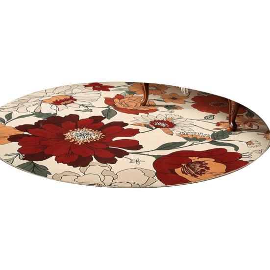 Round Floor Mat Plant Flowers Pattern Non-Slip Rubber Backing Machine Washable Decorative Rug Living Room Bedroom Kitchen Door Mat