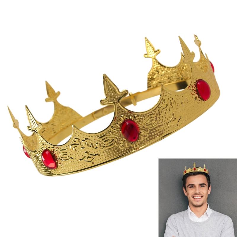 Luxurious Regius Crowns Antique Gold King Crowns Crystal Medieval Headwear for Costume and Performances