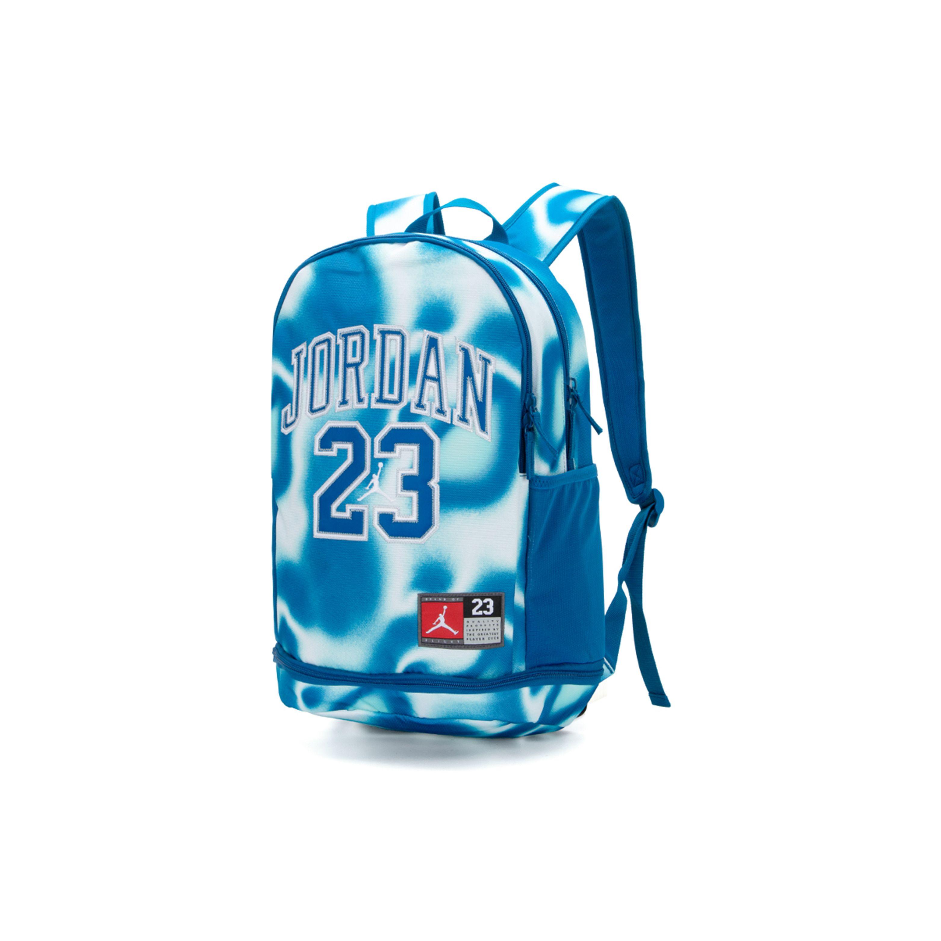 Jordan 23 Airman Letter Logo Splash Pattern Print Dopamine Color Tie-Dye Adjustable Large Capacity Jersey Style Polyester Backpack JD2423048AD-002 Blue