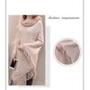 Women's Loose Sweater Outer Wear Fur Collar Batwing Sweater  Hand-woven Tassel Cloak Knit Shawl Autumn Winter