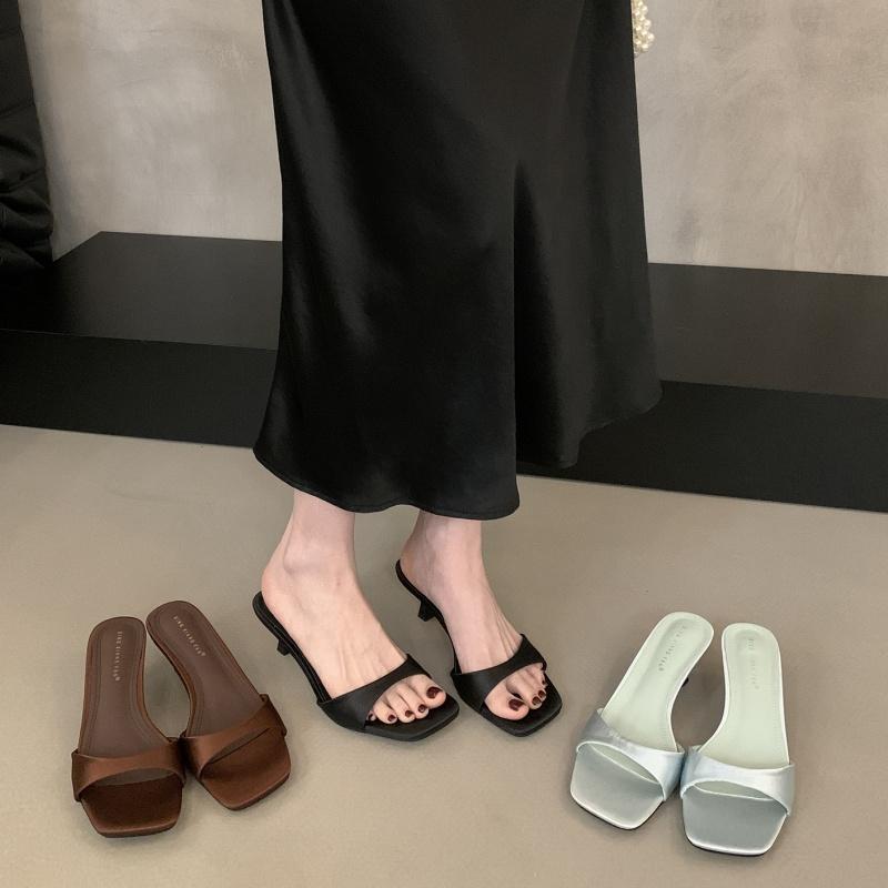Bailamos 2025 Summer New Brand Women Slipper Fashion Open Toe Slip On Slides Ladies Elegant Thin Low Heel Dress Pumps Slides Muj