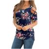 Women's Summer Printing Short Sleeve Strappy Cold Shoulder T-Shirt Tops Blouses