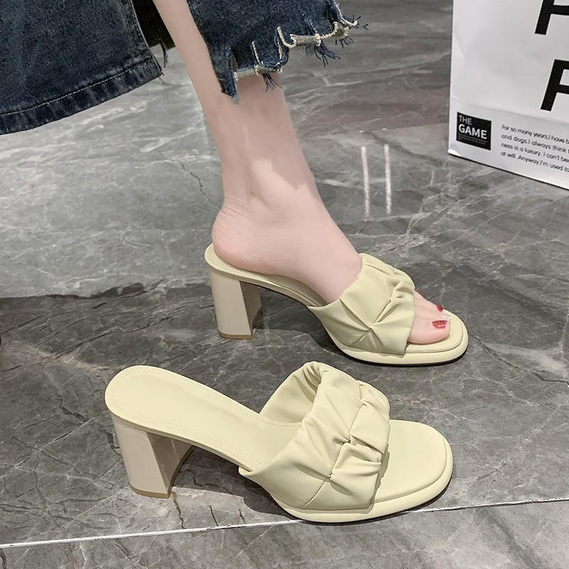 Fashion New Style Luxury Women's Fashion High-heeled Casual Women Fish Mouth Shoes Ladies Shoes Square Toe Women's Slipper Zapatos Mujer