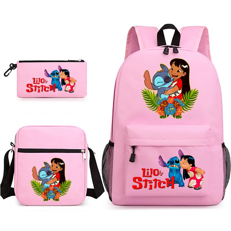 Large Capacity Schoolbag with Shoulder Strap; Student Three-piece Pencil Case Set