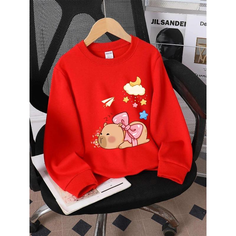 Kids Sweatshirt Crewneck Sweatshirt for Girls Featuring a Bear Adorned with a Bow And Stars. It'S Machine Washable