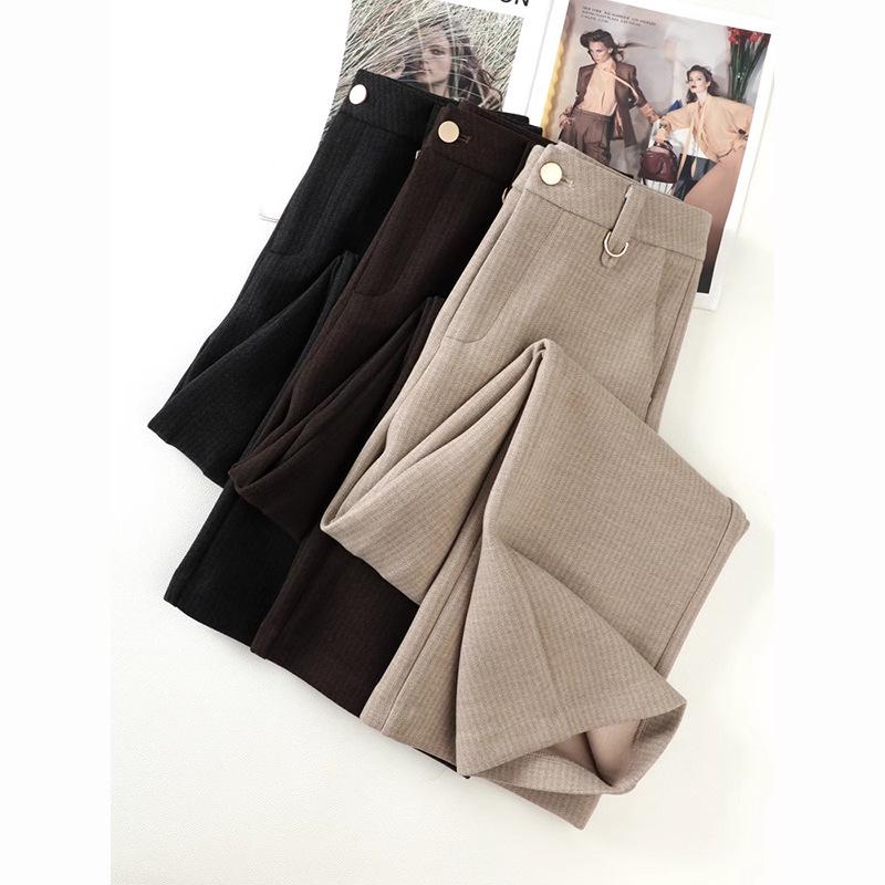 Women's 2024 Merino Wool Wide-Leg Pants - Nine-Point, Straight-Leg, Coffee Color