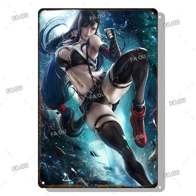 Sexy Anime Girl Metal Plate Game Figure Vintage Tin Sign Bar Club Art Decorative Plaques for Modern Home Room Wall Decor Poster