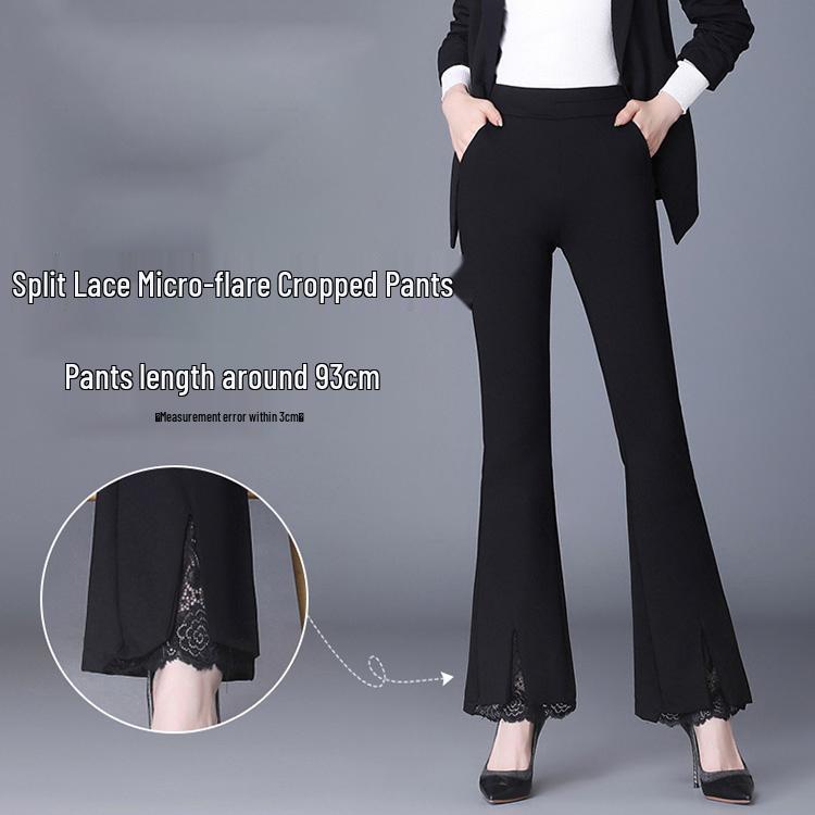 2025 Lace Trim High-Waisted Stretchy Micro-Flare Pants – Women's Fashionable Slimming Nine-Tenths Length