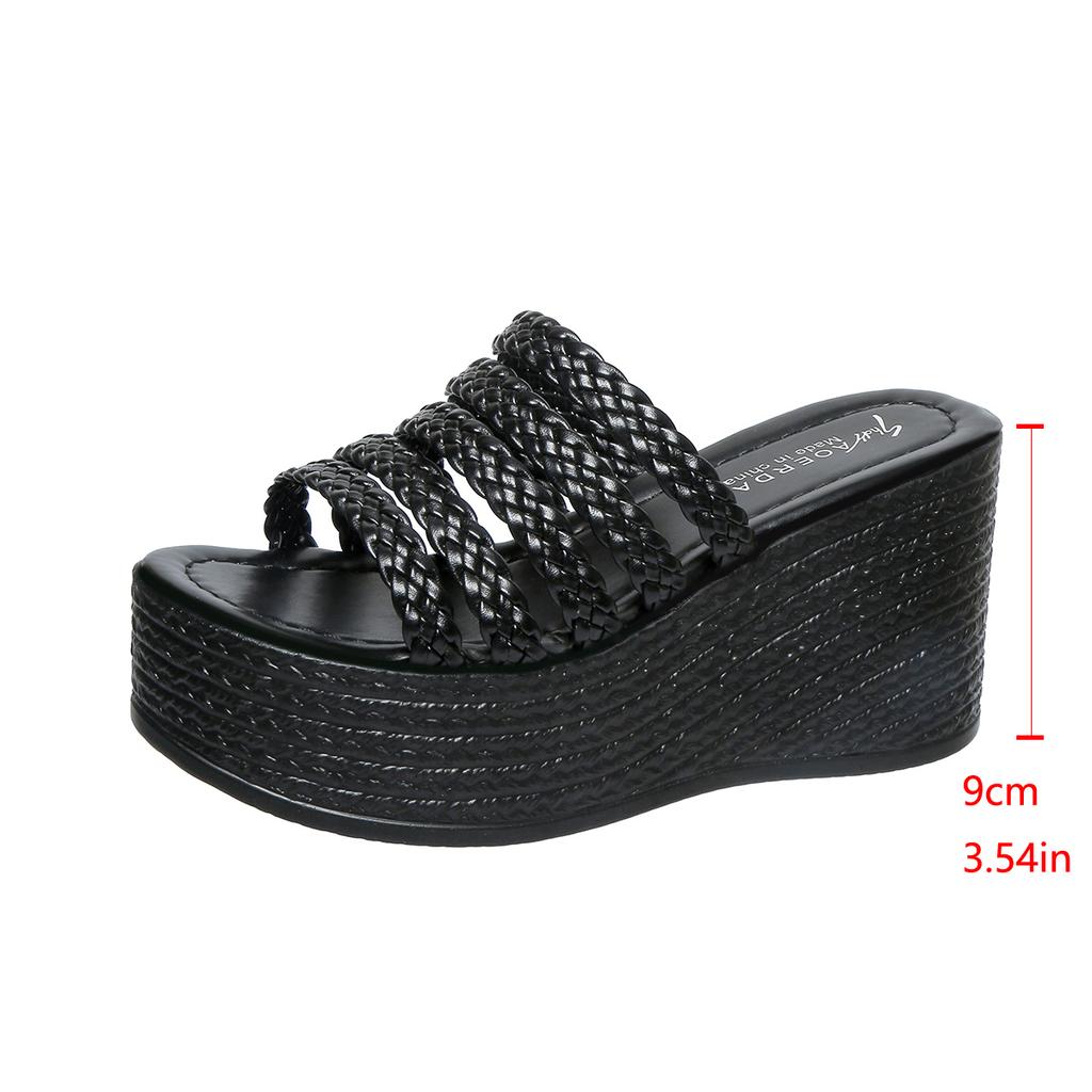 Fashion Aphixta Gold Sole Weave Design Women Wedge Slides 9cm High Heels Summer Beach Shoes for Woman Fashion Women's Sandals