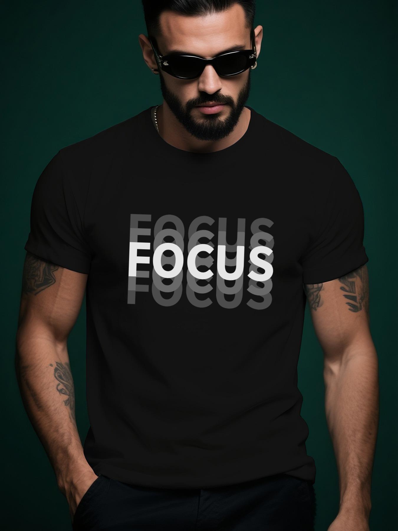 Focus Graphic Tee - Casual Summer Crew Neck Short Sleev... XXXL