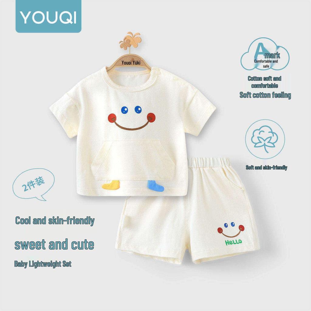 Youqi Summer Baby Clothes Set: Stylish Short-Sleeve Top & Shorts for Boys and Girls.