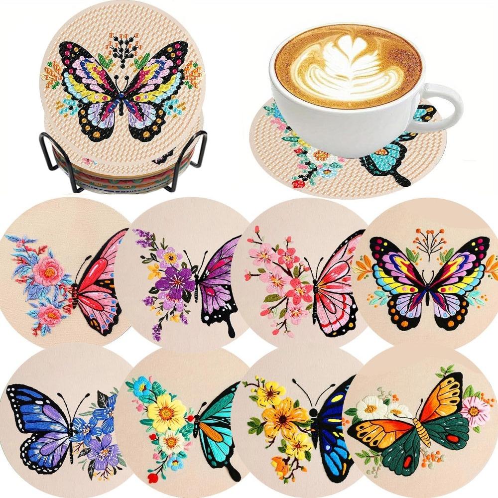 DIY Diamond Painting Point Diamond Coaster, Full Diamond Round Valentine's Day Thermal Insulation Mat, Diamond Painting Coaster